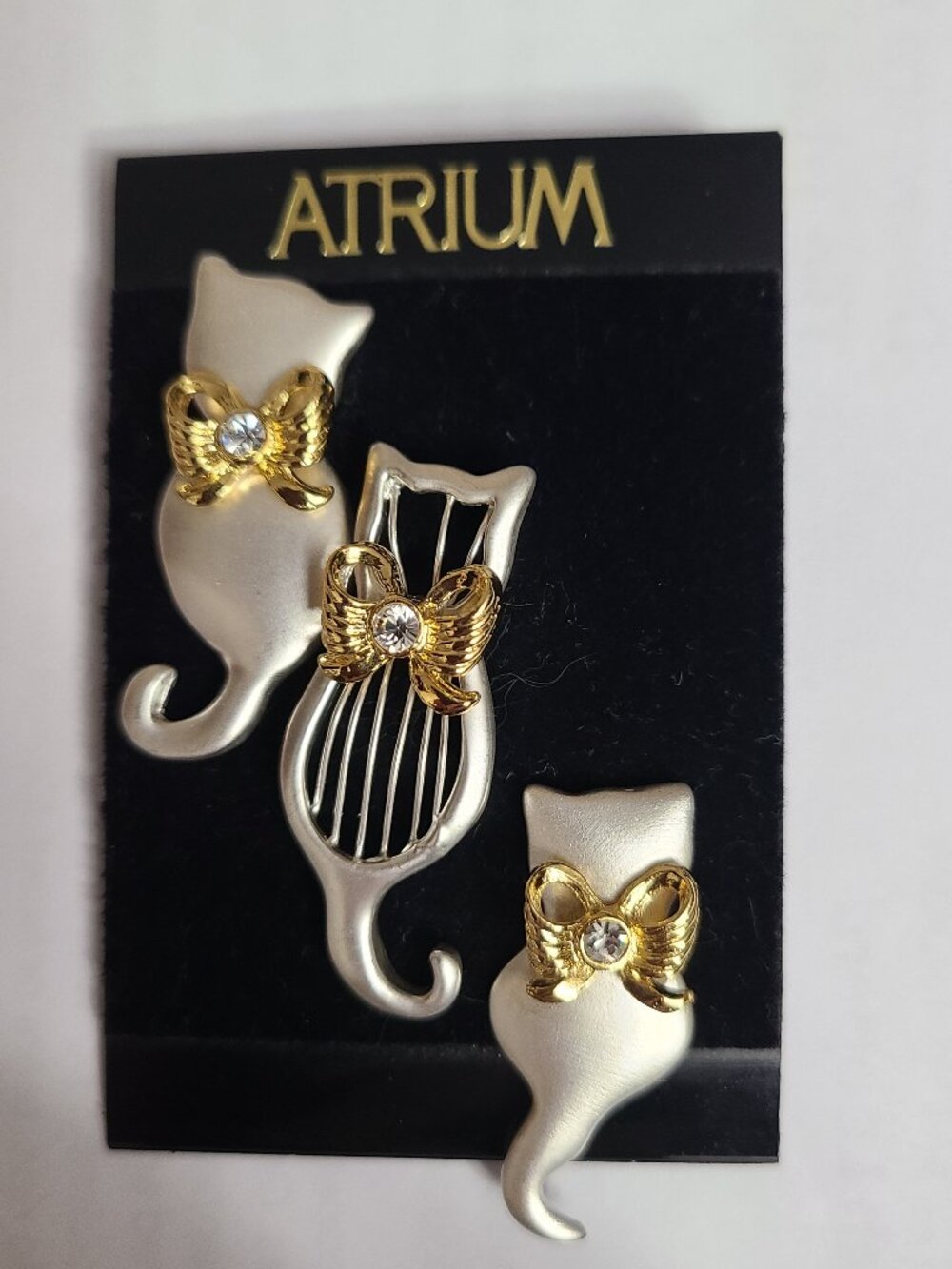 3 Cat Pins Clasp Backings Atrium Silver Tone